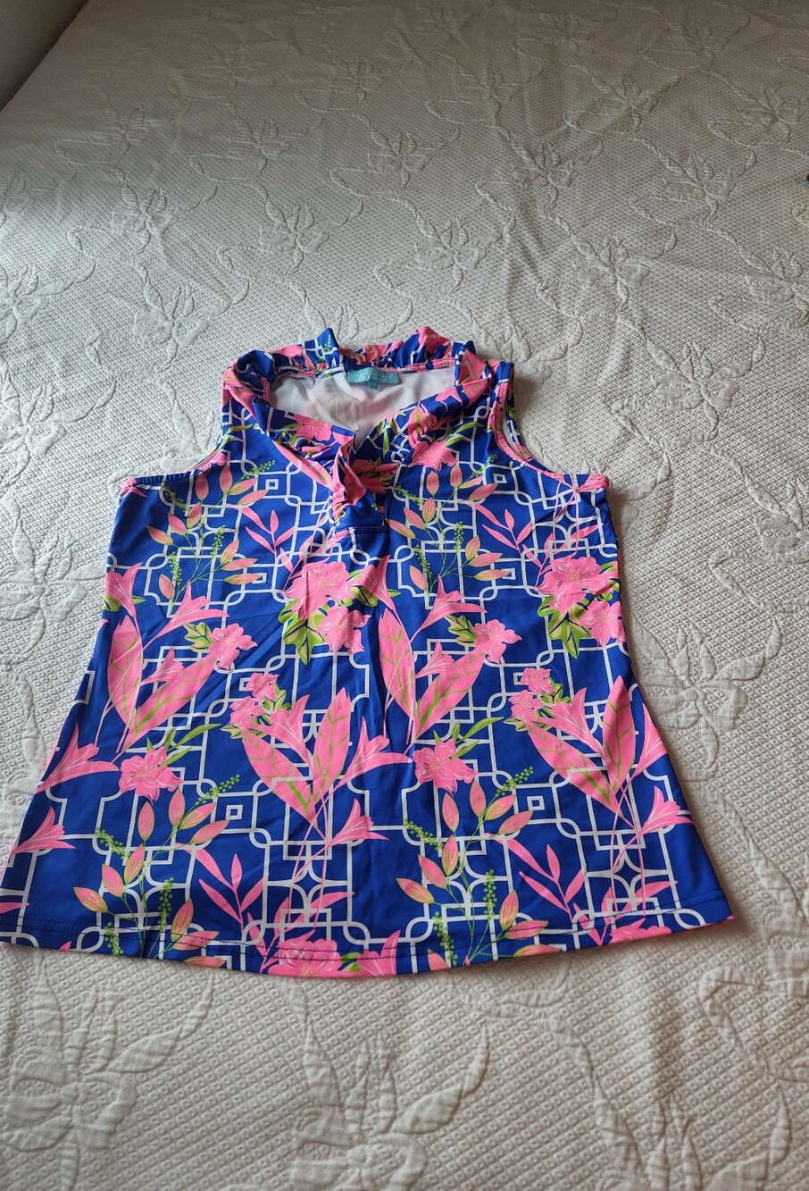 Antthony Pastel Blue and Pink Floral Swim Top